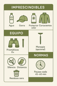 Checklist de campo agua, prismáticos y respeto