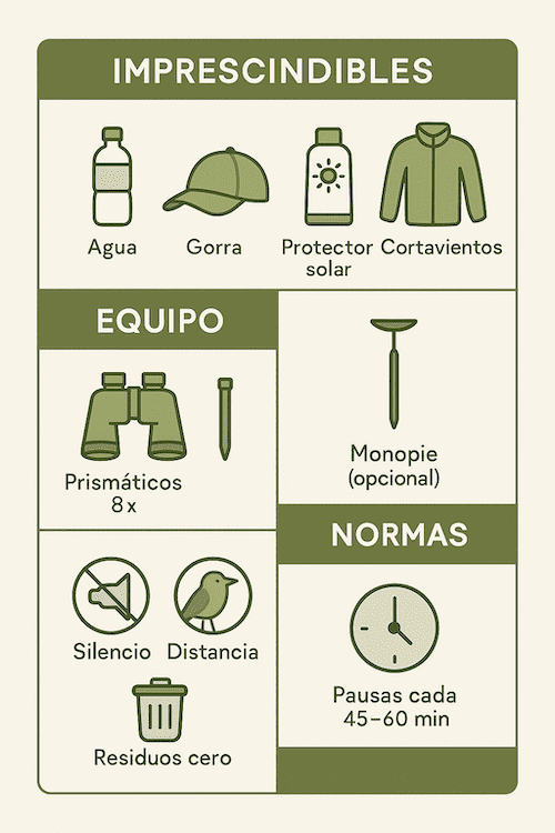 Checklist de campo agua, prismáticos y respeto Checklist de campo agua, prismáticos y respeto
